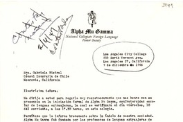 [Carta] 1946 dic. 9, Los Ángeles, California [a] Gabriela Mistral, Monrovia, California
