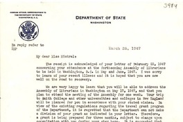 [Carta] 1947 mar. 26, Washington [a] Gabriela Mistral