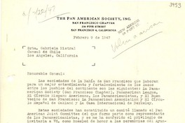 [Carta] 1947 feb. 9, San Francisco, California [a] Gabriela Mistral, Los Ángeles, California