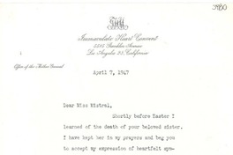 [Carta] 1947 abr. 7, Los Ángeles, California [a] Gabriela Mistral