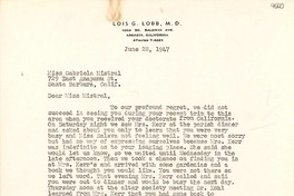 [Carta] 1947 jun. 28, Arcadia, California [a] Gabriela Mistral, Santa Bárbara, California