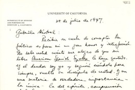 [Carta] 1947 jul. 24, Berkeley, California [a] Gabriela Mistral