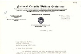 [Carta] 1947 oct. 7, Washington D.C. [a] Gabriela Mistral, Santa Bárbara, California