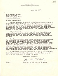 [Carta] 1947 abr. 17, Northampton, Massachusetts [a] Gabriela Mistral, Monrovia, California