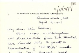 [Carta] 1947 abr. 14, Carbondale, Illinois [a] Cosuelo Saleva, Monrovia, California