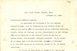 [Carta] 1947 nov. 12, Dayton, Ohio [a] Gabriela Mistral, Los Angeles , California