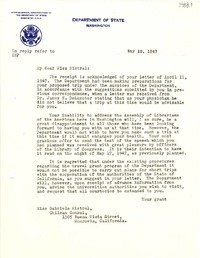[Carta] 1947 mayo 10, Washington D. C. [a] Gabriela Mistral, Monrovia, California