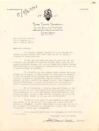 [Carta] 1947 mayo 19, Duarte, California [a] Gabriela Mistral, Santa Bárbara, California