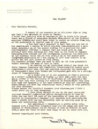 [Carta] 1947 mayo 10, Bennington, Vermont [a] Gabriela Mistral, California