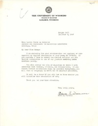 [Carta] 1947 dic. 4, [Laramie, Wyoming] [a] Lucila Godoy de [sic] Alcayaga