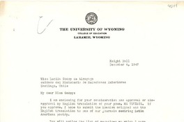 [Carta] 1947 dic. 4, [Laramie, Wyoming] [a] Lucila Godoy de [sic] Alcayaga
