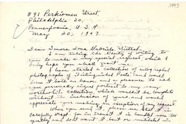 [Carta] 1947 mayo 20, Philadelphia, Pennsylvania [a] Gabriela Mistral