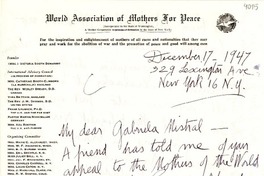 [Carta] 1947 dic. 17, New York [a] Gabriela Mistral