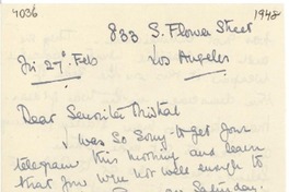 [Carta] [1948] feb. 27, Los Angeles [a] Gabriela Mistral
