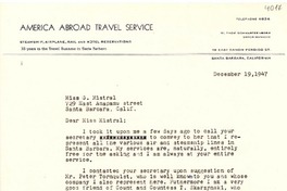 [Carta] 1947 dic. 19, Santa Bárbara, California [a] Gabriela Mistral