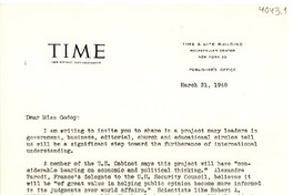 [Carta] 1948 mar. 31, New York, [EE.UU.] [a] Dear Miss Godoy