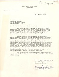 [Carta] 1948 abr. 7, [Albuquerque] [a] Gabriela Mistral