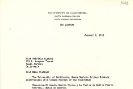 [Carta] 1948 ene. 9, Santa Bárbara, California [a] Gabriela Mistral, Santa Bárbara, California