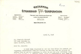 [Carta] 1948 Apr. 8, New Orleans, LA., [EE.UU.] [a] Gabriela Mistral, Santa Barbara, Calif., [EE.UU.]