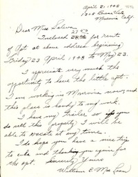 [Carta] 1948 abr. 21, Monrovia, California [a] [Consuelo] Saleva