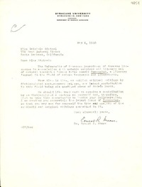 [Carta] 1948 mayo 4, [Syracuse, New York] [a] Gabriela Mistral, Santa Bárbara, California