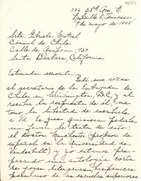 [Carta] 1948 mayo 7, Nashville, Tennessee, [E.E.U.U.] [a] Gabriela Mistral, Santa Bárbara, California