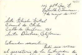 [Carta] 1948 mayo 7, Nashville, Tennessee, [E.E.U.U.] [a] Gabriela Mistral, Santa Bárbara, California