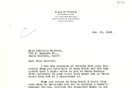 [Carta] 1948 ene. 20, Long Beach, California [a] Gabriela Mistral, Santa Bárbara, California