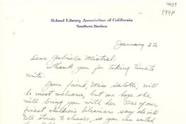 [Carta] 1948 ene. 22, California [a] Gabriela Mistral