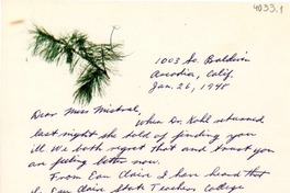 [Carta] 1948 ene. 26, Arcadia, California [a] Gabriela Mistral