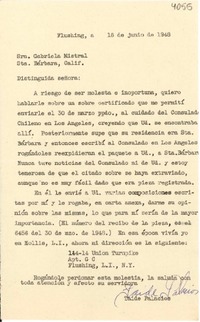 [Carta] 1948 jun. 18, New York [a] Gabriela Mistral, Santa Bárbara, California