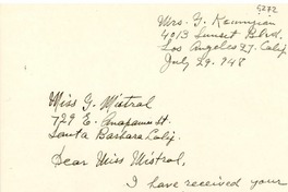 [Carta] 1948 jul. 29, Los Ángeles, California [a] Gabriela Mistral, Santa Bárbara, California