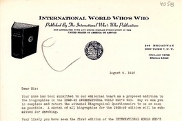 [Carta] 1948 ago. 4, New York [a] Gabriela Mistral