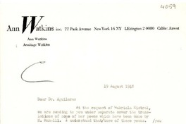 [Carta] 1948 ago. 19, New York [a] Francisco Aguilera, Washington D. C