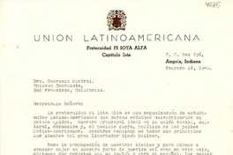 [Carta] 1949 feb. 12, Angola, Indiana [a] Gabriela Mistral, San Francisco, California