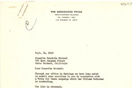 [Carta] 1948 sept. 16, Los Ángeles [a] Gabriela Mistral, Santa Bárbara, California