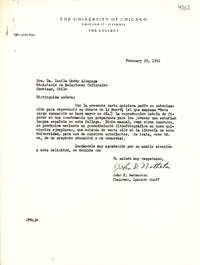 [Carta] 1952 feb. 24, Chicago, Illinois [a] Lucila Godoy Alcayaga