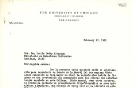 [Carta] 1952 feb. 24, Chicago, Illinois [a] Lucila Godoy Alcayaga