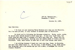 [Carta] 1948 oct. 14, Pasadena, California [a] Gabriela Mistral