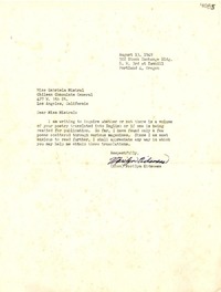 [Carta] 1949 ago. 13, Portland, Oregon [a] Gabriela Mistral, Los Angeles, California