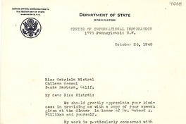 [Carta] 1948 oct. 26, Washington D. C. [a] Gabriela Mistral, Santa Bárbara, California