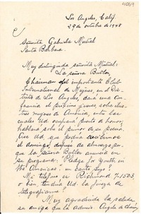 [Carta] 1948 oct. 29, Los Ángeles, California [a] Gabriela Mistral, Santa Bárbara