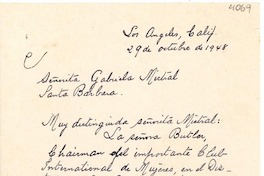 [Carta] 1948 oct. 29, Los Ángeles, California [a] Gabriela Mistral, Santa Bárbara