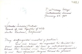 [Carta] 1950 ene. 27, Jackson Ville, Illinois, [E.E.U.U.] [a] Gabriela Mistral, Santa Bárbara, California