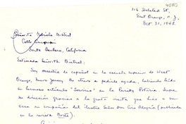 [Carta] 1948 oct. 31, N. Jersey [a] Gabriela Mistral, Santa Bárbara, California
