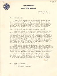 [Carta] 1950 feb. 2, México, D. F. [a] Gabriela Mistral, Hotel Mocambo, Veracruz, [México]