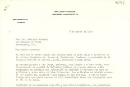 [Carta] 1950 mar. 8, Wellesley, Massachusetts, [E.E.U.U.] [a] Gabriela Mistral, Washington D. C., [E.E.U.U.]