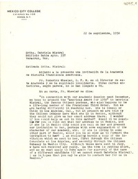 [Carta] 1950 sept. 22, México D. F. [a] Gabriela Mistral, Veracruz