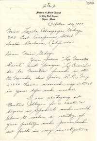 [Carta] 1950 oct. 23, Lynn, Massachusetts [a] Lucila Godoy Alcayaga, Santa Bárbara, California