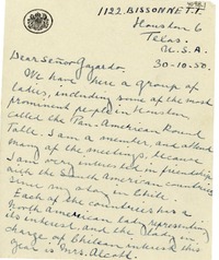 [Carta] 1950 oct. 30, Houston, Texas [a] Señor Gayardo